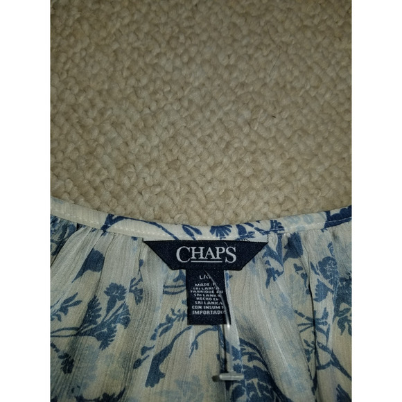 NWOT Womens Top-CHAPS RALPH LAUREN-blue/white floral silky sheer tunic flutter-L - Picture 4 of 4